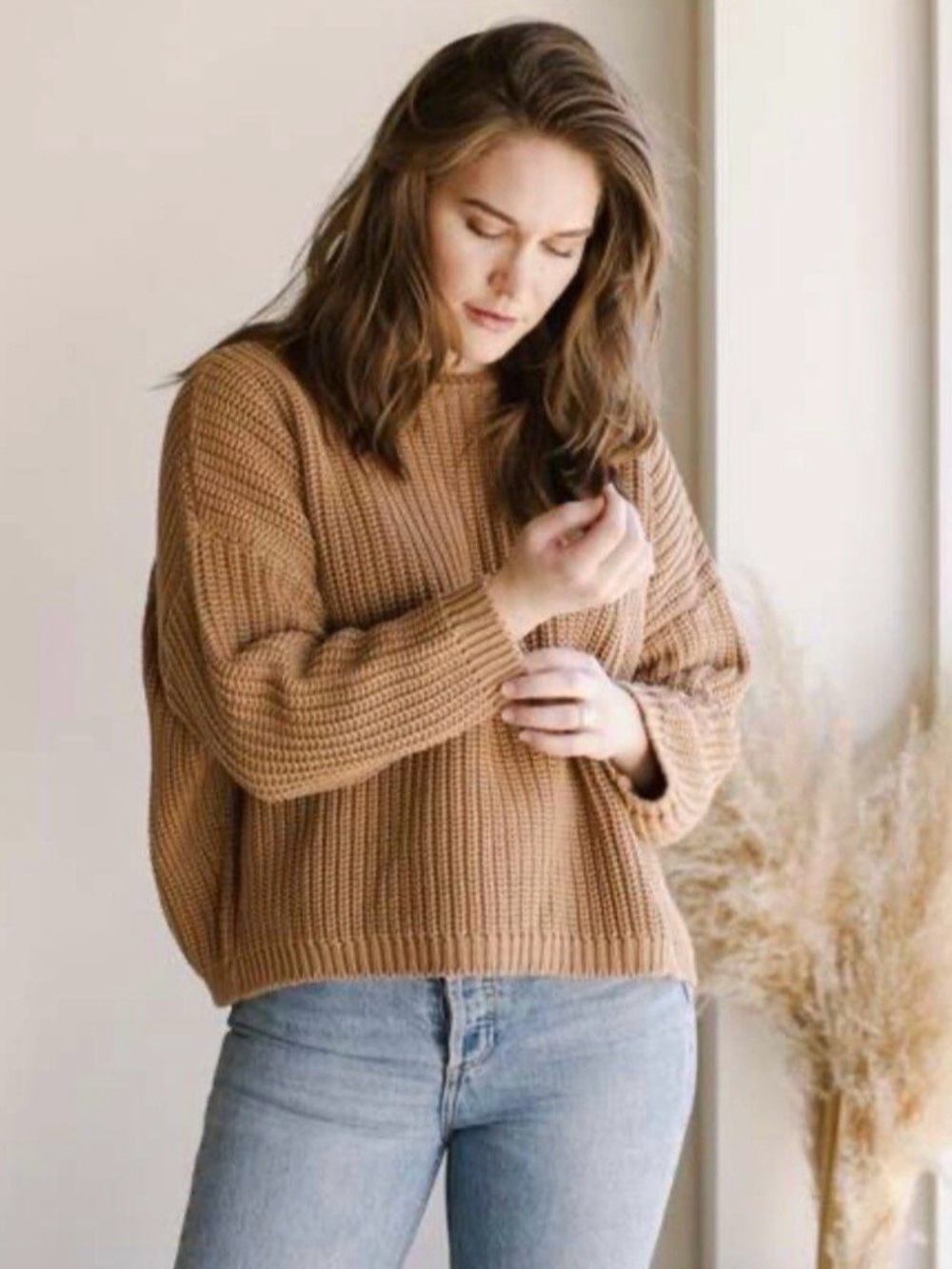 The Simple Folk Boxy Chunky Knit Sweater Caramel Size 6
